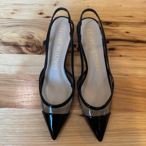 Stuart Weitzman Poudre Mondrian 50 Slingback PVC kitten heel Pumps in Black - Picture 5 of 13